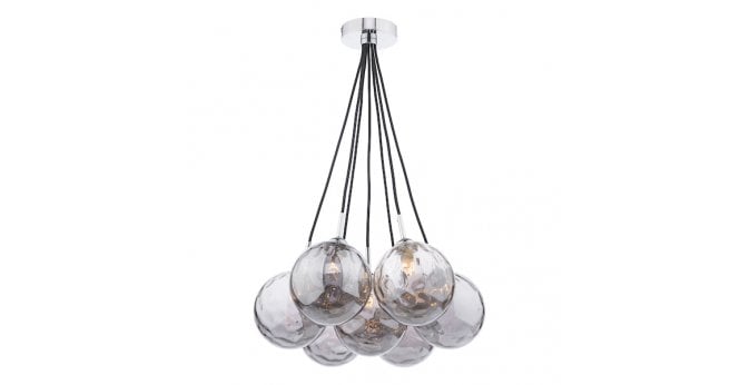 Där Lighting Elpis 7 Light Cluster Pendant Polished Chrome With Smoked Dimpled Glass