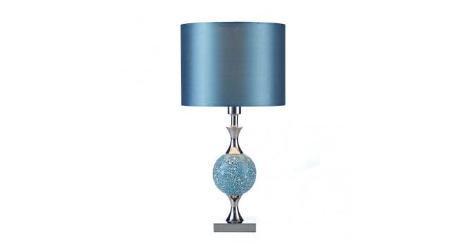 Där Lighting Elsa Table Lamp Polished Chrome Blue Mosaic With Shade