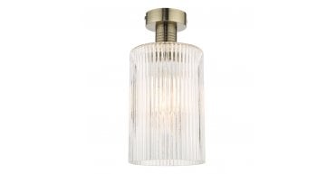 Emerson Semi Flush Antique Brass Cylinder Ribbed Glass