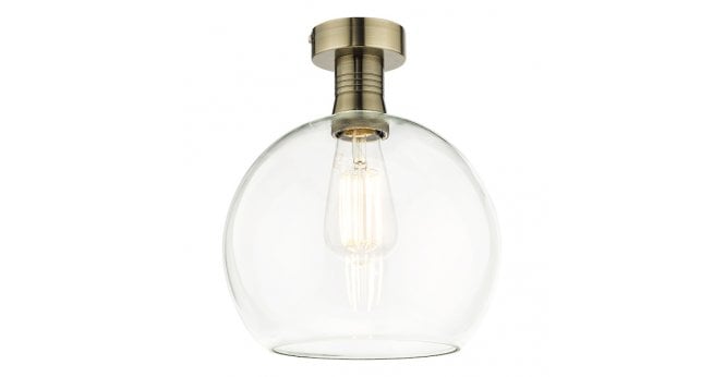 Där Lighting Emerson Semi Flush Antique Brass Round Clear Glass