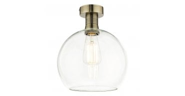 Emerson Semi Flush Antique Brass Round Clear Glass