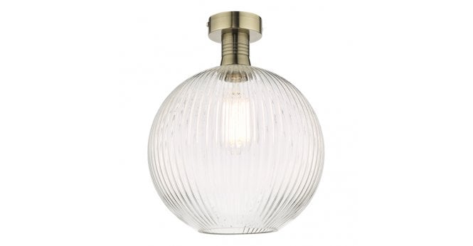 Där Lighting Emerson Semi Flush Antique Brass Round Ribbed Glass