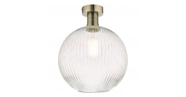 Emerson Semi Flush Antique Brass Round Ribbed Glass