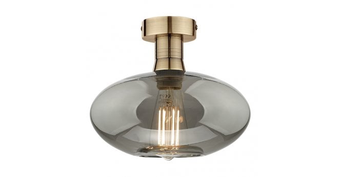 Där Lighting Emerson Semi Flush Antique Brass Smoked Glass