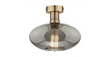 Emerson Semi Flush Antique Brass Smoked Glass