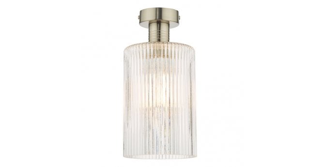 Där Lighting Emerson Semi Flush Antique Chrome Cylinder Ribbed Glass