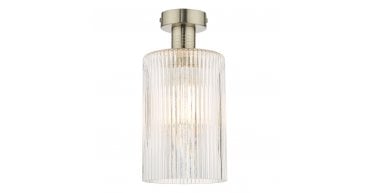 Emerson Semi Flush Antique Chrome Cylinder Ribbed Glass
