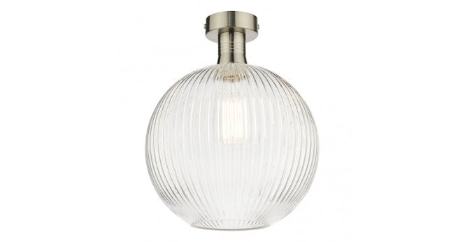 Där Lighting Emerson Semi Flush Antique Chrome Round Ribbed Glass