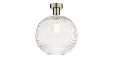 Emerson Semi Flush Antique Chrome Round Ribbed Glass