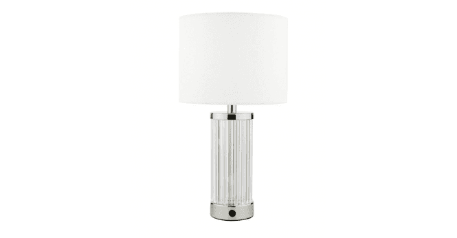 Där Lighting Enrico Rechargeable Table Lamp Polished Nickel and Glass With Shade LED