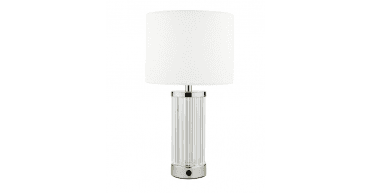 Enrico Rechargeable Table Lamp Polished Nickel and Glass With Shade LED