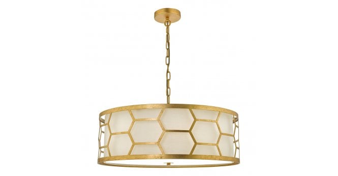 Där Lighting Epstein 4 Light Pendant Gold With Ivory Shade & Glass Diffuser