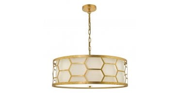 Epstein 4 Light Pendant Gold With Ivory Shade & Glass Diffuser