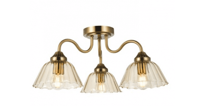 Där Lighting Erika 3 Light Semi-Flush Antique Bronze and Amber Glass