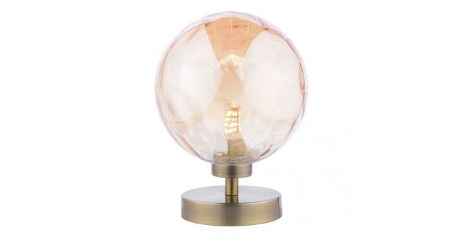 Där Lighting Esben Touch Table Lamp Antique Brass With Amber Dimpled Glass