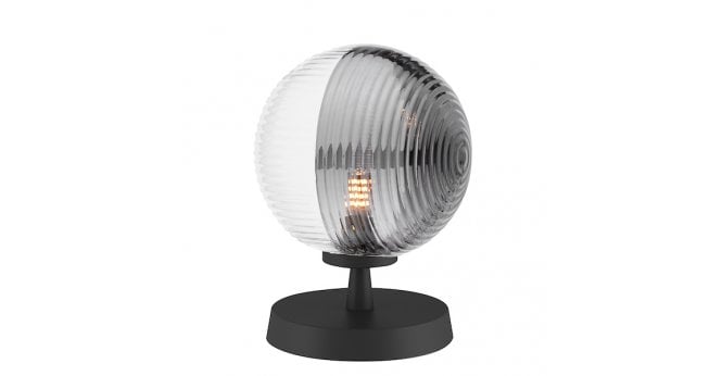 Där Lighting Esben Touch Table Lamp Matt Black With Smoked/Clear Ribbed Glass