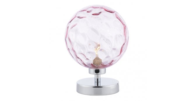 Där Lighting Esben Touch Table Lamp Polished Chrome With Pink Dimpled Glass