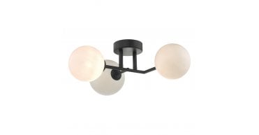 Euan 3 Light Wall/Flush Light Black & Opal Glass