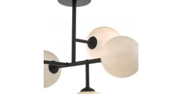 Euan 5 Light Semi Flush Black & Opal Glass