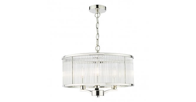 Där Lighting Evelyn 3 Light Pendant Polished Nickel and Glass