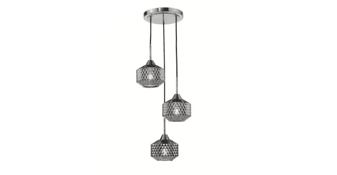 Där Lighting Fabrienne 3 Light Cluster Pendant Satin Nickel and Smoked Glass