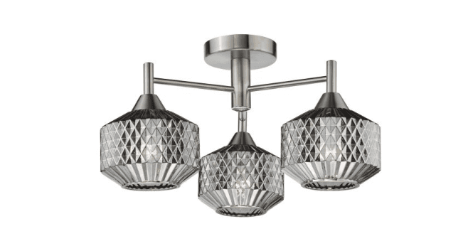 Där Lighting Fabrienne 3 Light Semi-Flush Satin Nickel and Smoked Glass