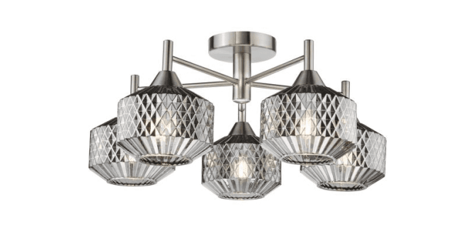 Där Lighting Fabrienne 5 Light Semi-Flush Satin Nickel and Smoked Glass