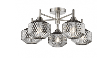 Fabrienne 5 Light Semi-Flush Satin Nickel and Smoked Glass