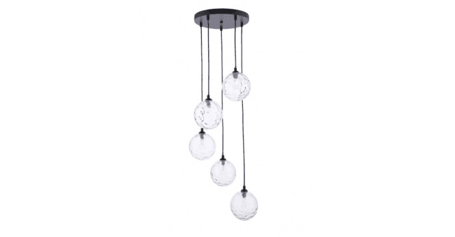 Där Lighting Federico 5 Light Cluster Pendant Matt Black With Clear Dimpled Glass