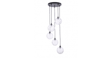 Federico 5 Light Cluster Pendant Matt Black With Clear Dimpled Glass