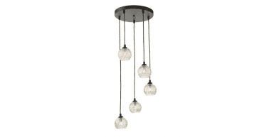 Federico 5 Light Cluster Pendant Matt Black With Clear/Wire Glass