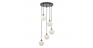 Federico 5 Light Cluster Pendant Matt Black With Opal Glass