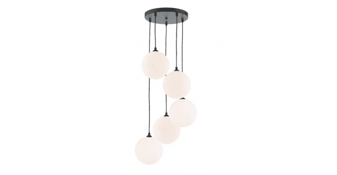 Där Lighting Federico 5 Light Cluster Pendant Matt Black With Opal Glass