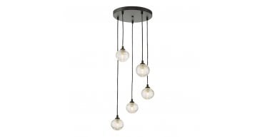 Federico 5 Light Cluster Pendant Matt Black With Ribbed Glass