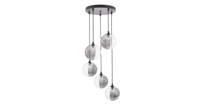 Där Lighting Federico 5 Light Cluster Pendant Matt Black With Smoked/Clear Ribbed Glass