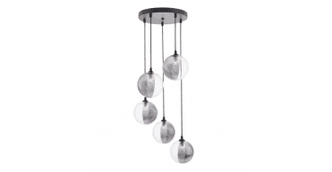 Federico 5 Light Cluster Pendant Matt Black With Smoked/Clear Ribbed Glass