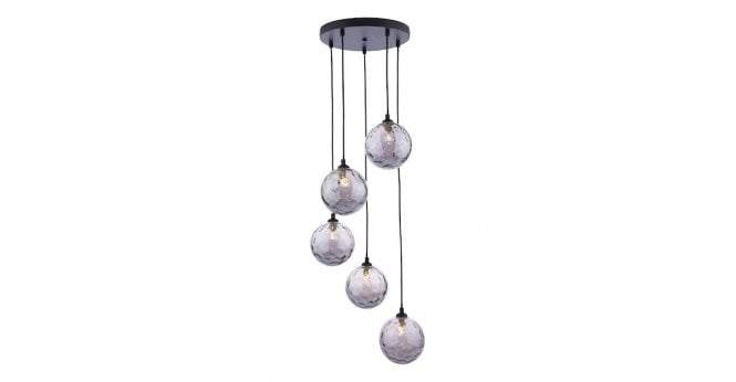 Där Lighting Federico 5 Light Cluster Pendant Matt Black With Smoked Dimpled Glass