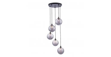 Federico 5 Light Cluster Pendant Matt Black With Smoked Dimpled Glass