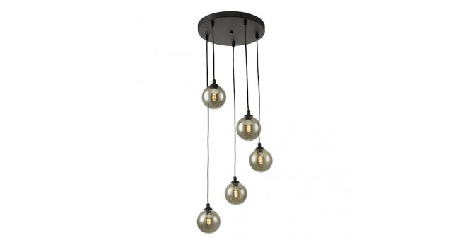 Där Lighting Federico 5 Light Cluster Pendant Matt Black With Smoked Glass