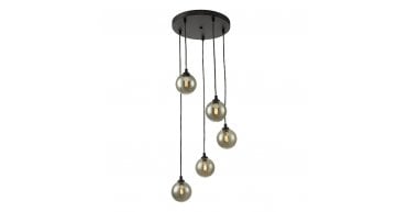 Federico 5 Light Cluster Pendant Matt Black With Smoked Glass