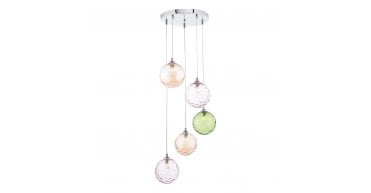 Federico 5 Light Cluster Pendant Polished Chrome Mixed Coloured Glass