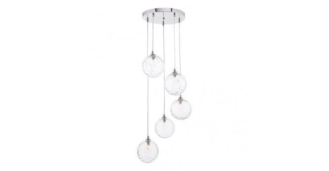 Där Lighting Federico 5 Light Cluster Pendant Polished Chrome With Clear Dimpled Glass
