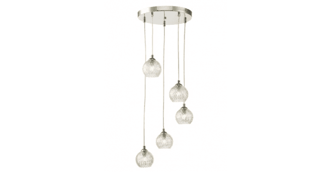 Där Lighting Federico 5 Light Cluster Pendant Polished Chrome With Clear/Wire Glass