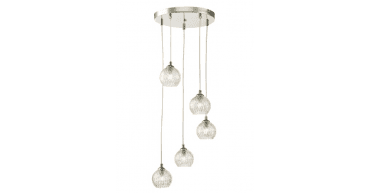 Federico 5 Light Cluster Pendant Polished Chrome With Clear/Wire Glass