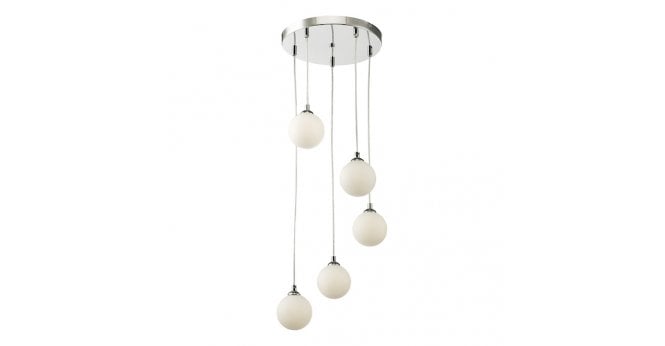 Där Lighting Federico 5 Light Cluster Pendant Polished Chrome With Opal Glass