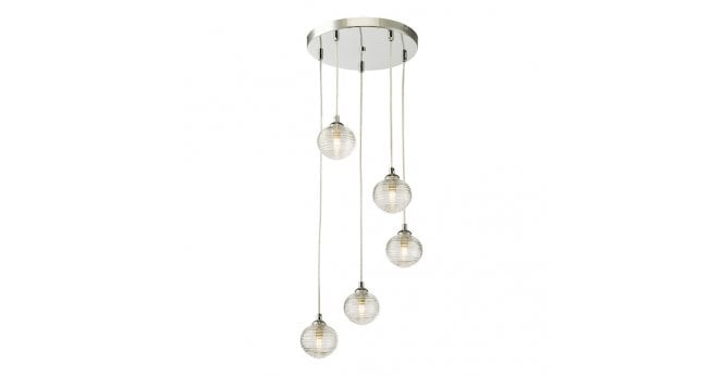 Där Lighting Federico 5 Light Cluster Pendant Polished Chrome With Ribbed Glass