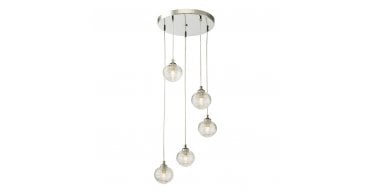 Federico 5 Light Cluster Pendant Polished Chrome With Ribbed Glass
