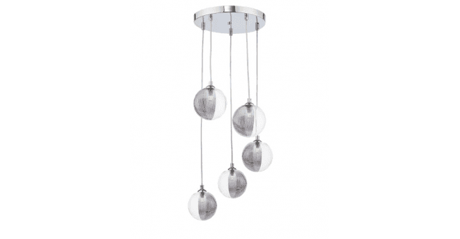 Där Lighting Federico 5 Light Cluster Pendant Polished Chrome With Smoked/Clear Ribbed Glass
