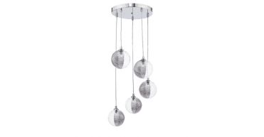 Federico 5 Light Cluster Pendant Polished Chrome With Smoked/Clear Ribbed Glass