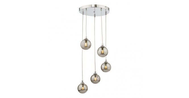 Där Lighting Federico 5 Light Cluster Pendant Polished Chrome With Smoked Glass
